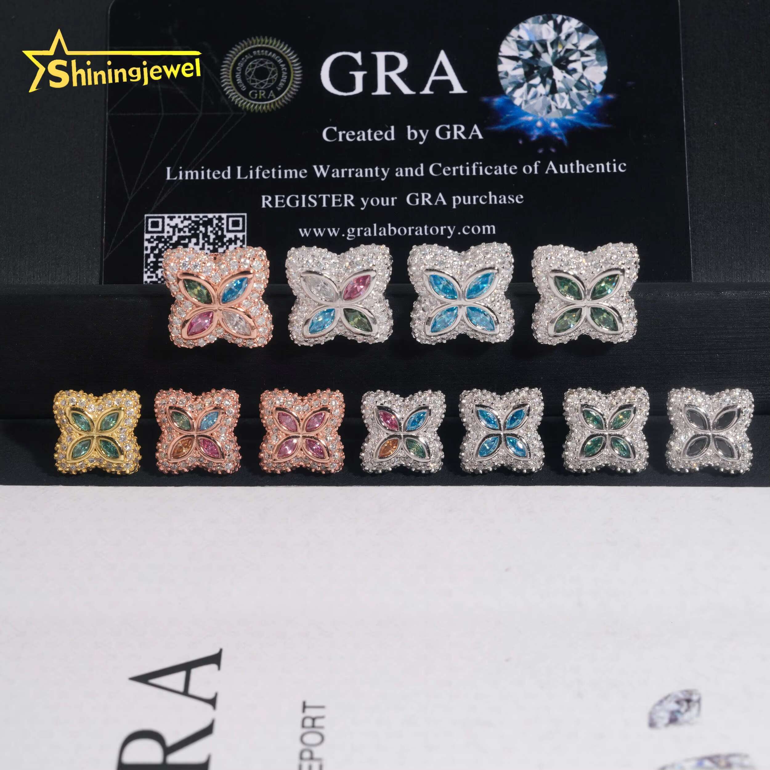 Hot Sale RTS Flower Earrings 15mm Pass Diamond Test Moisssanite Gold Plated Sterling Silver 925 Iced Out Screw Back Stud Earring