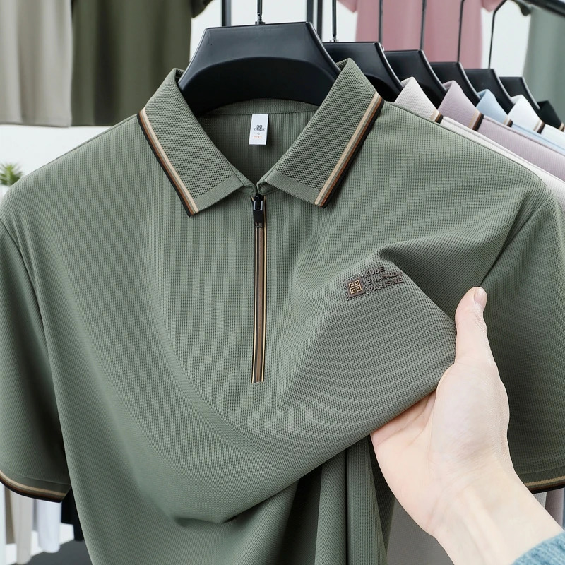 Fashion Mens Short sleeve Summer Cool Ice Silk Polo Shirt High quality T-shirt Exquisite High end PrintedTop 250407