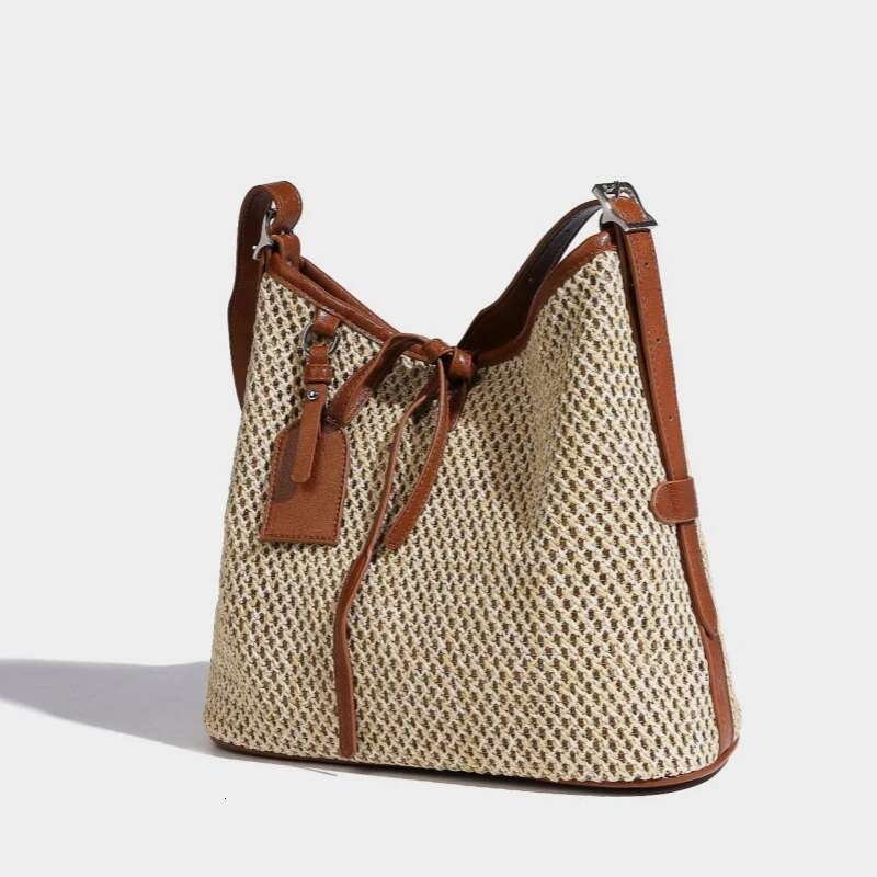 Meet You Hollow Out Bucket Large Capacity Single Shoulder Tote Summer Style Straw Woven Beach Shopping Bag 2025 Female