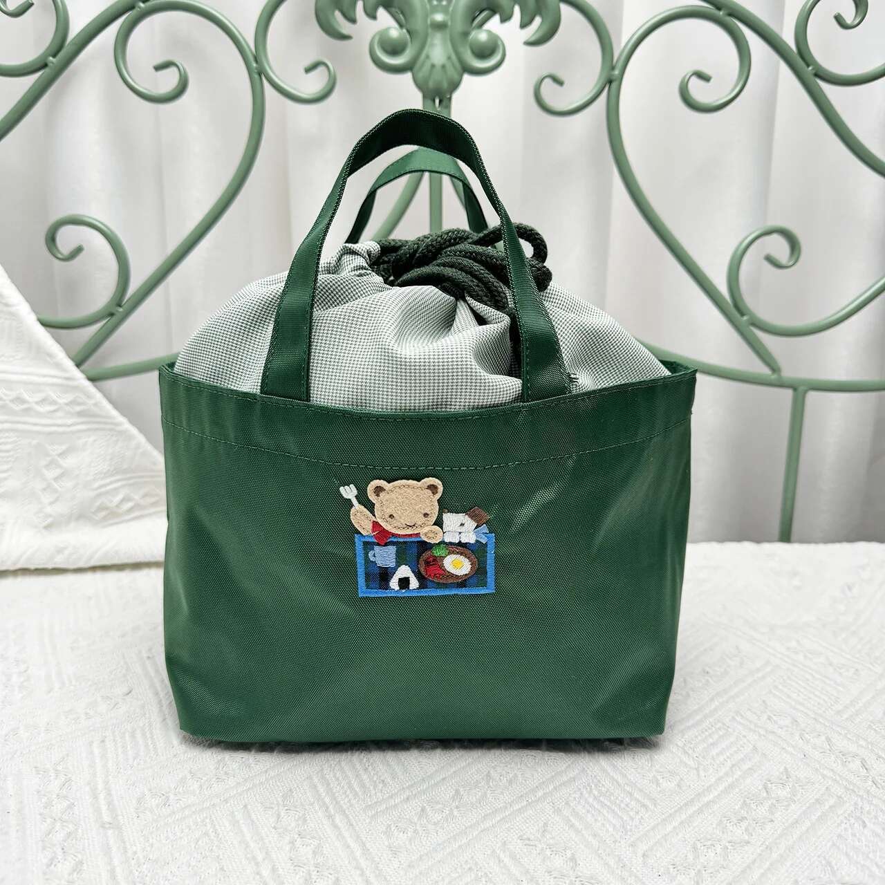 Kawaii Cute Cartoon Ladies Horizontal Solid Colour Square Denim Embroidery Bag Handbag 780401