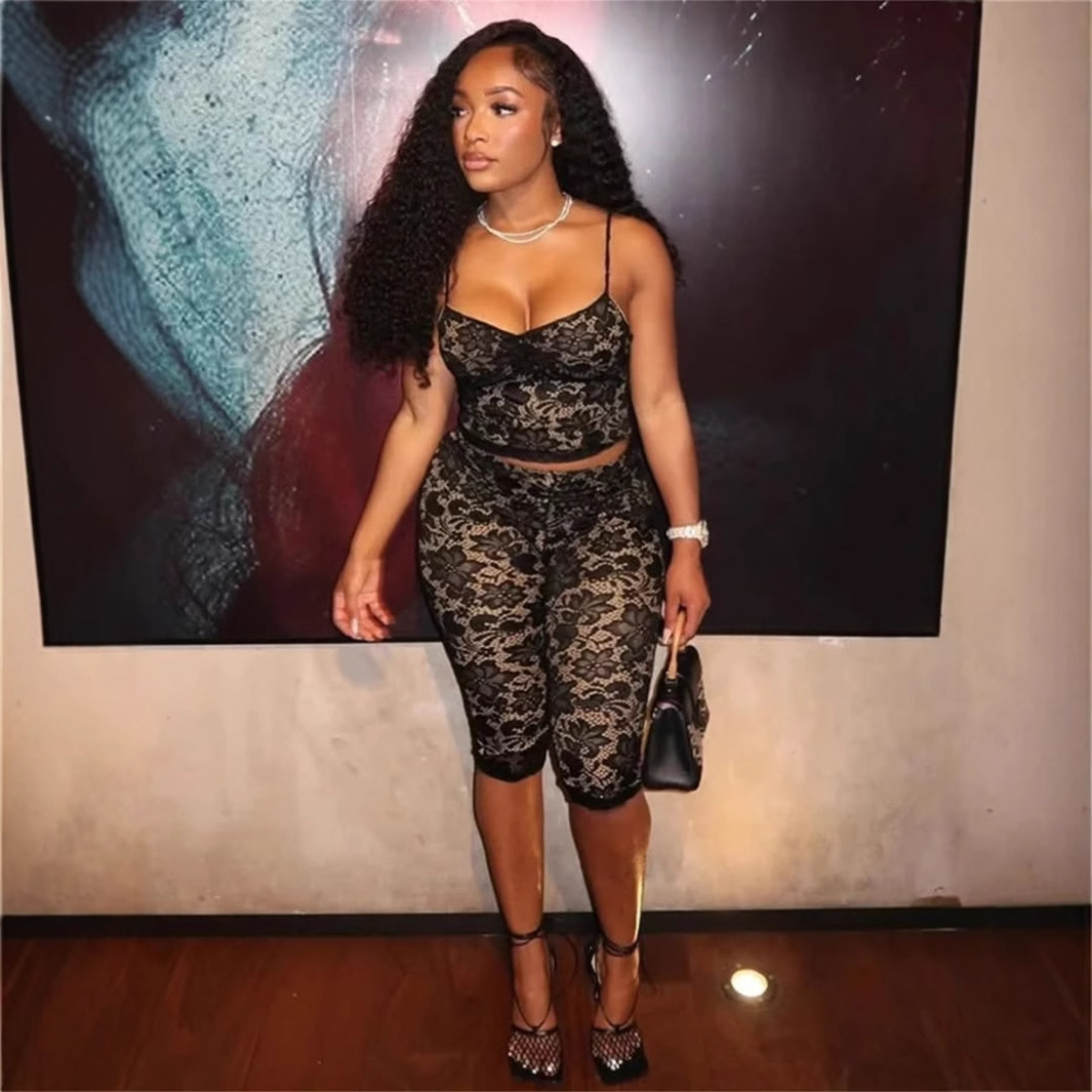 2025S Designer Women S Set Summer New Fashion Lace Perspective Sleeveless Strap Pattern Exposed Umbilical Bag Hip Set For Women