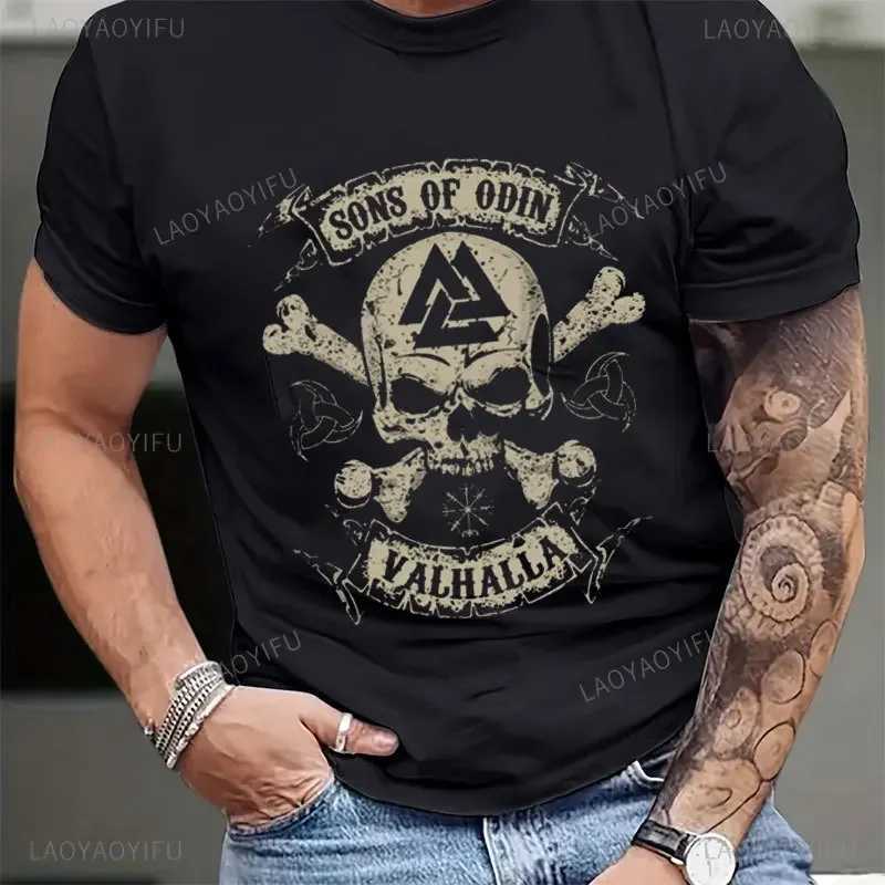 Viking Blood High Quality 100% Cotton Mens Short Sleeve Viking Legend T-shirt Retro Classic T-shirt Valhalla Odin TopXJ250409