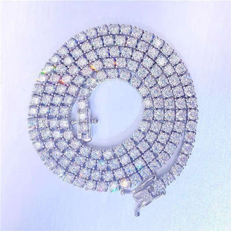Wholesale Price Hip Hop Fine Jewelry Necklace 3MM 4MM 5MM S925 Sterling Silver D-VVS Diamond Moissanite Tennis Chain Necklace