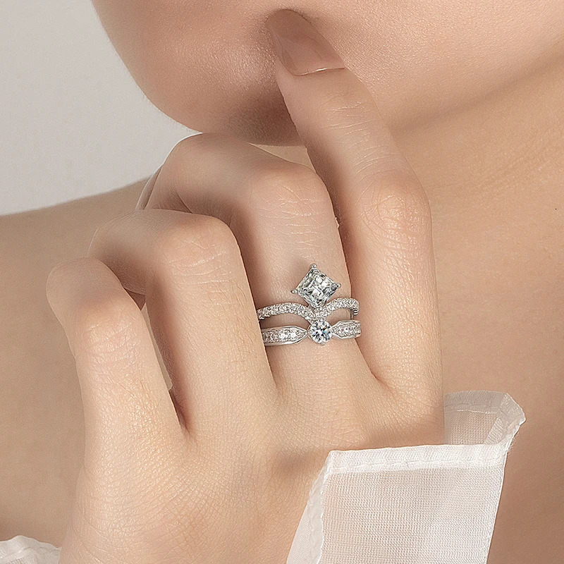 PERFANY 1.3CT Womens Ring S925 Pure Silver Crown Double Layer Laboratory Diamond Wedding Jewelry 250325