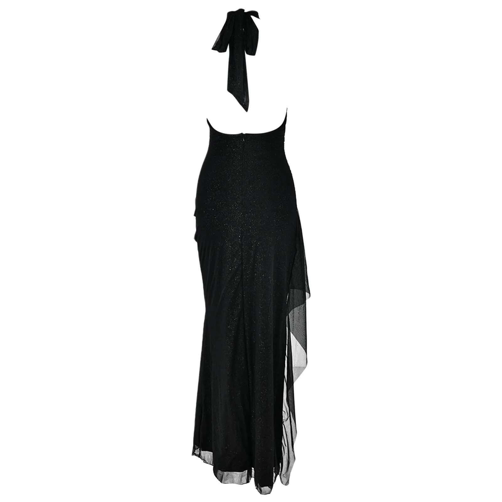 Dongdumaoyi Ladies Halter Sequin Dress Women Sleeveless Backless Side Split Evening Party Black Dresses Female New In