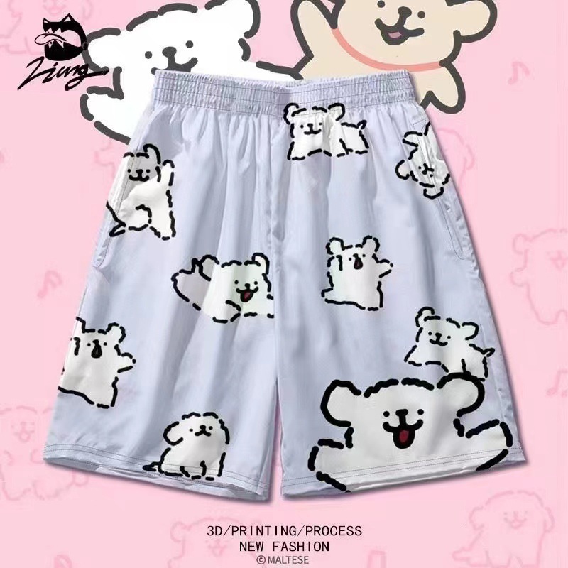 2025 New Designer Men Shorts Line Dog Maltese Cute Emojis Shorts Loose Men And Women Couple Clothes Home
