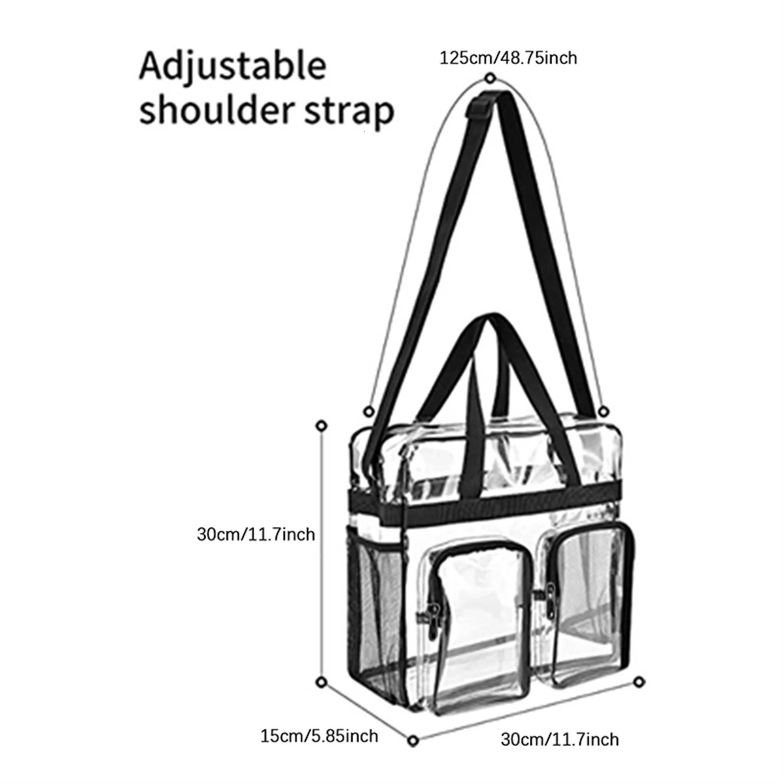 PVC Unisex Multi Pocket Casual Shoulder Bag Portable Large Capacity Transparent Waterproof Tote Bag 250407
