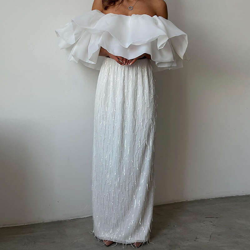 HY078 Fashion Tassel Cross-Border Bingbing Sequin Party lace dress Long Skirt for Women bodycones club wear