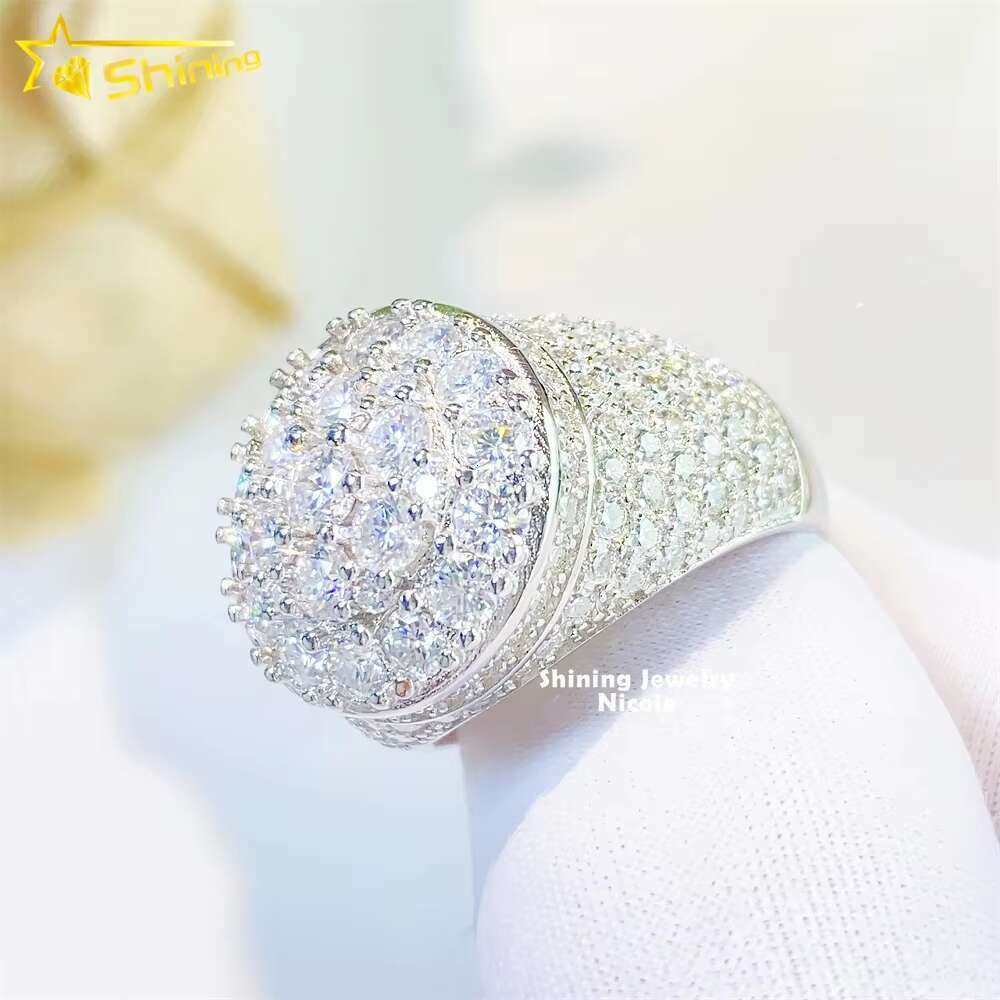 Fashion Style Iced Out Jewelry 925 Sterling Silver Hip Hop VVS Diamond Silver Engagement Moissanite Men Ring