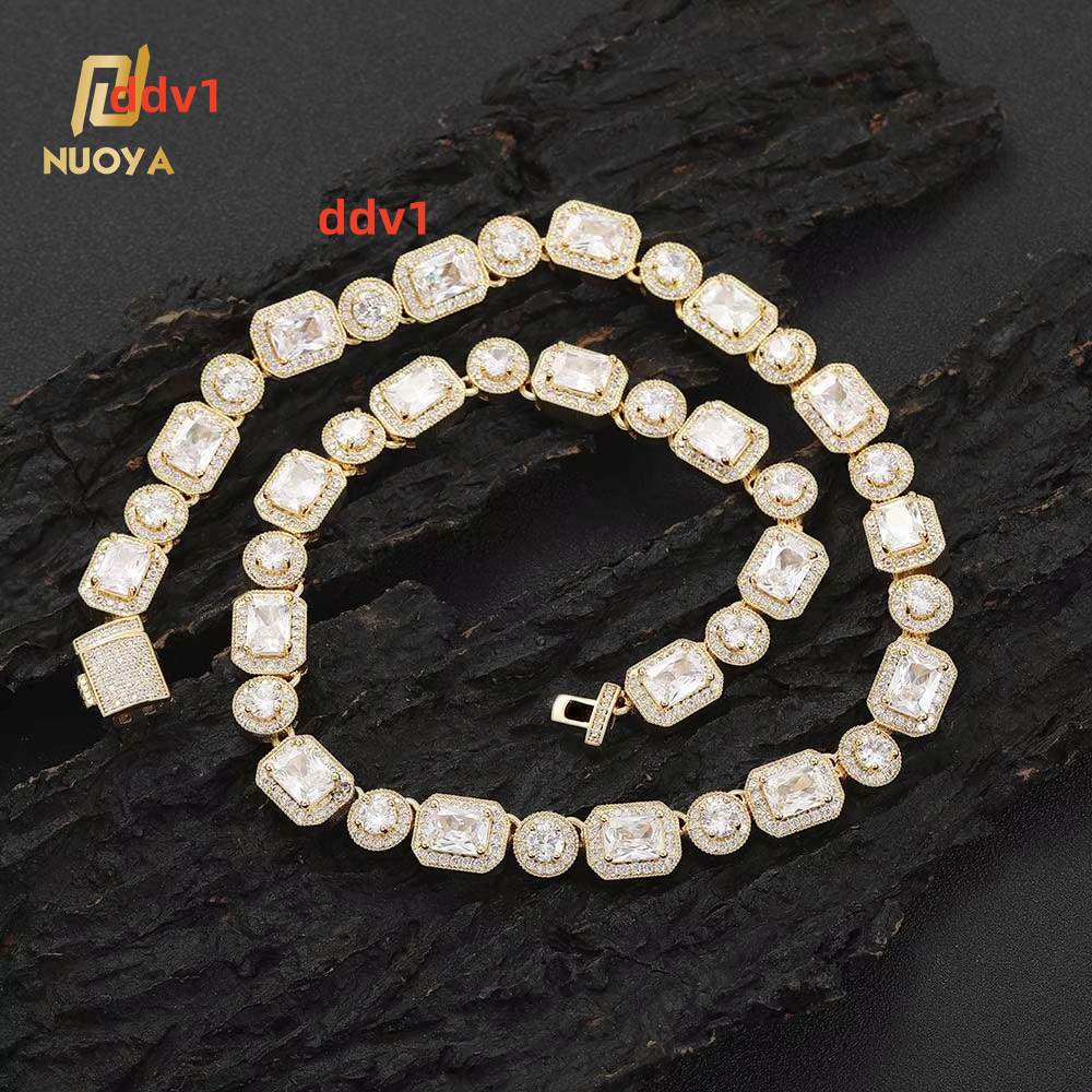Fashion Jewelry Iced Out Moissanite Necklace Square Round Bling Diamond Women Clustered Tennis Chain