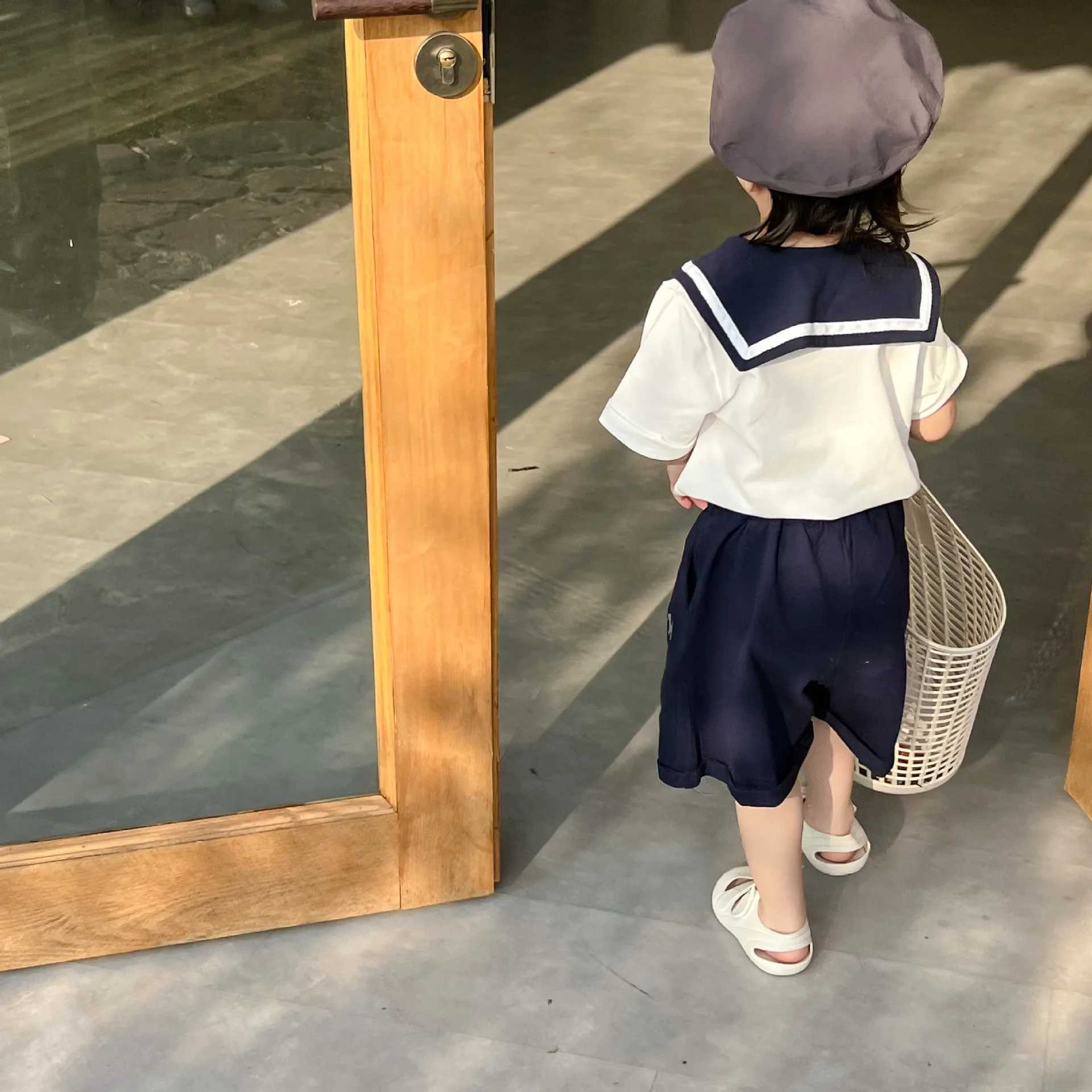 Brothers sisters summer navy boys dress suit short sleeved girls dress family matching suit S2548