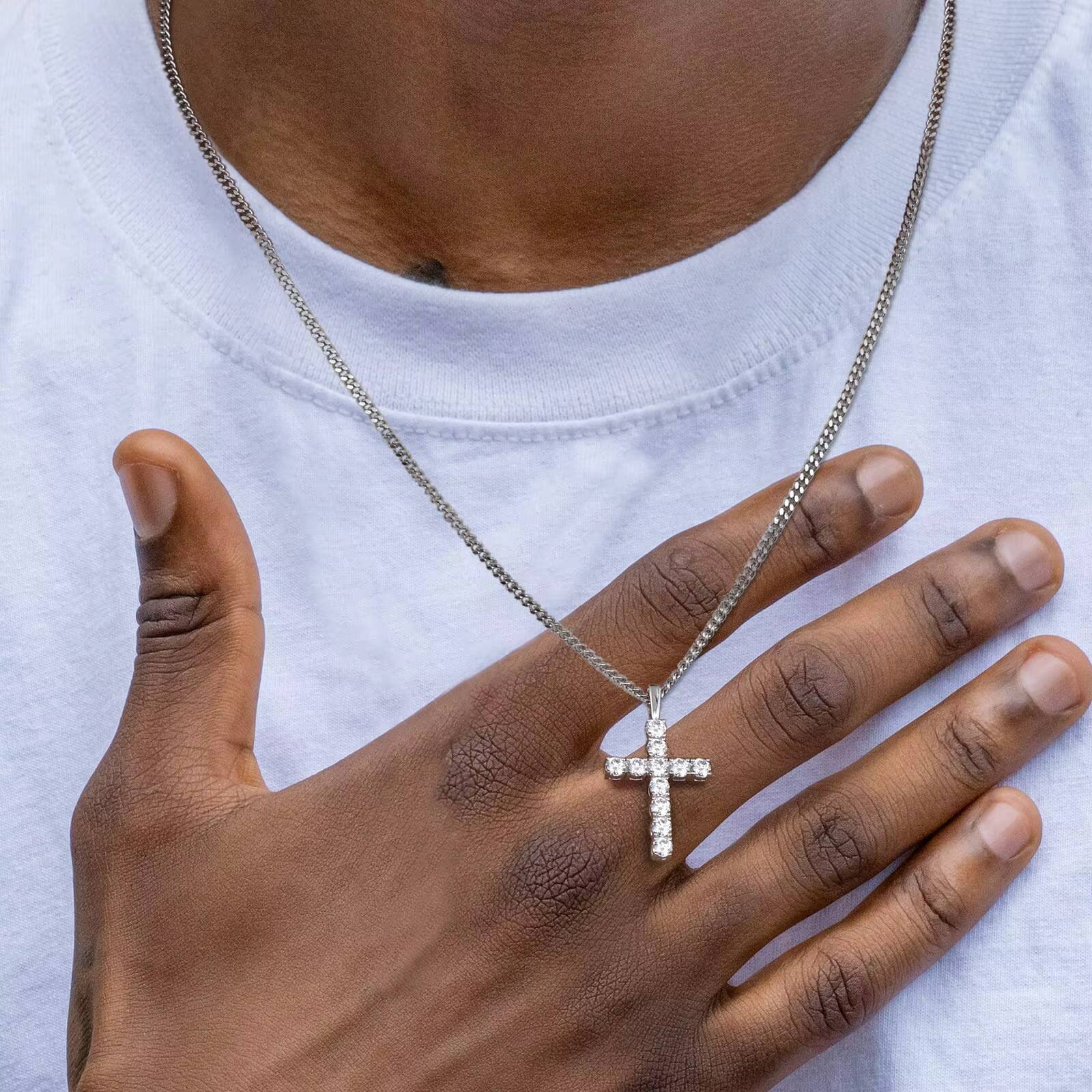 Shiny Cross Diamond Necklaces 14K Gold Plated S925 Cuban Chain 11Carat Moissanite Sterling Silver Cross Pendant for Men Women