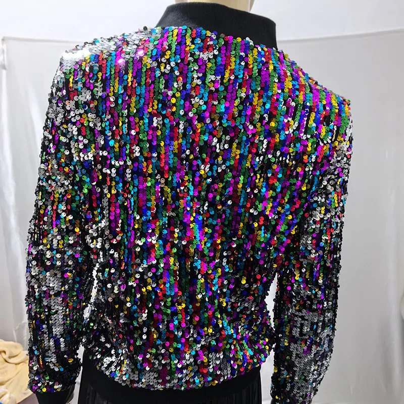 Womens baseball jacket fashionable sequin short zipper Coats long sleeved waistband 250409