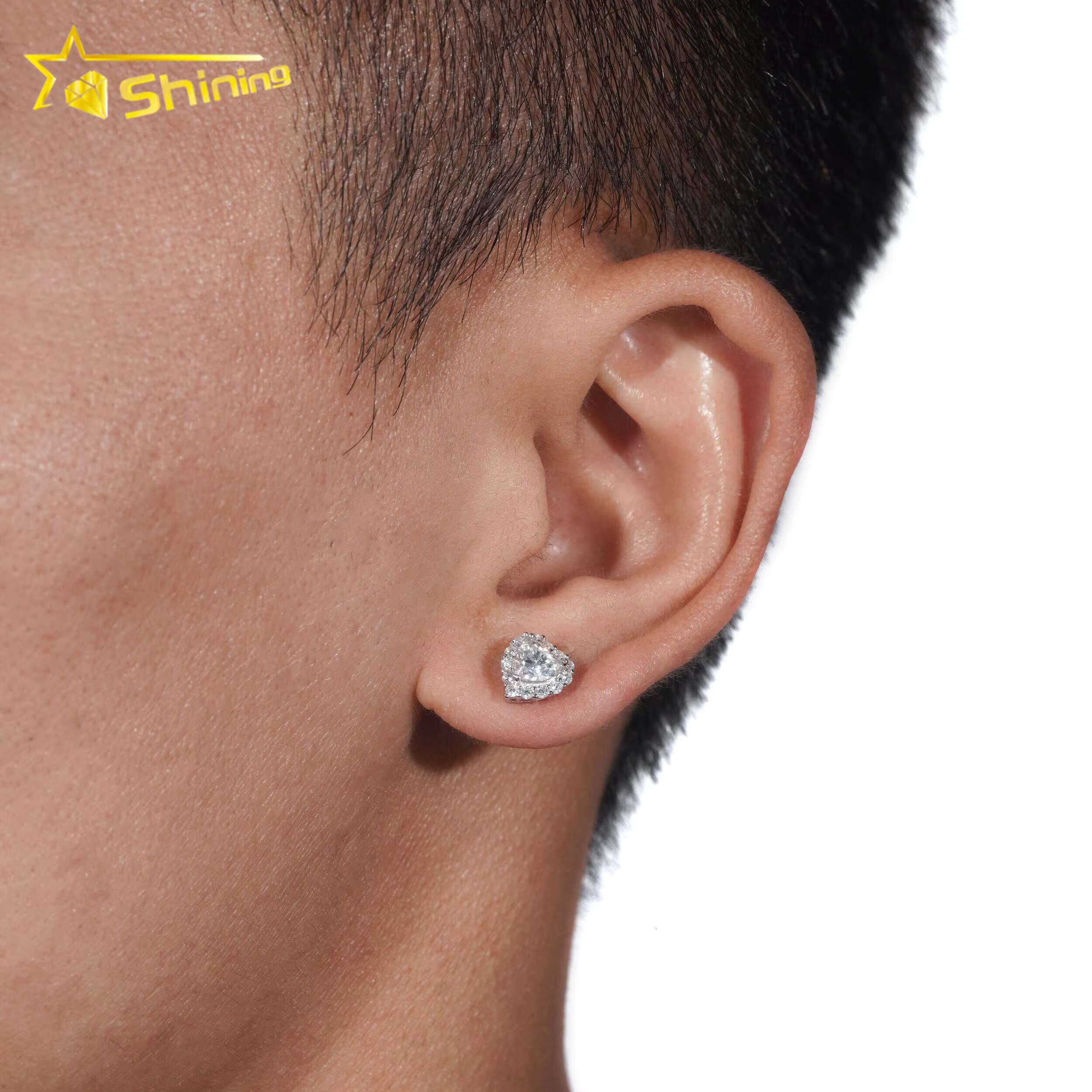 Hip Hop Jewelry Pass Tester GRA Certified Stocks Brilliant Diamond 925 Sterling Silver Moissanite Stud Earrings Heart Earrings
