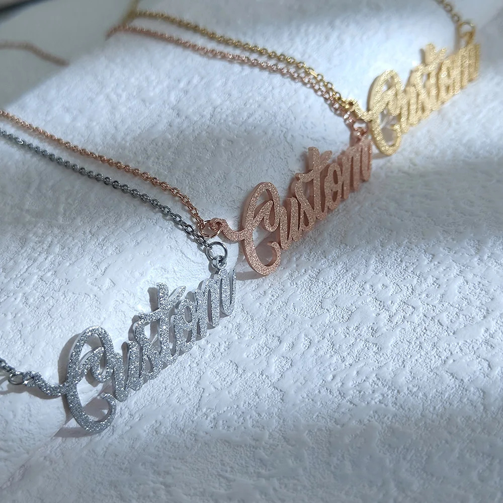 Personalized Custom Frosted Name Necklace for Women Charm Stainless Steel Customized Nameplate Pendant Necklace Fine Jewelry 250409