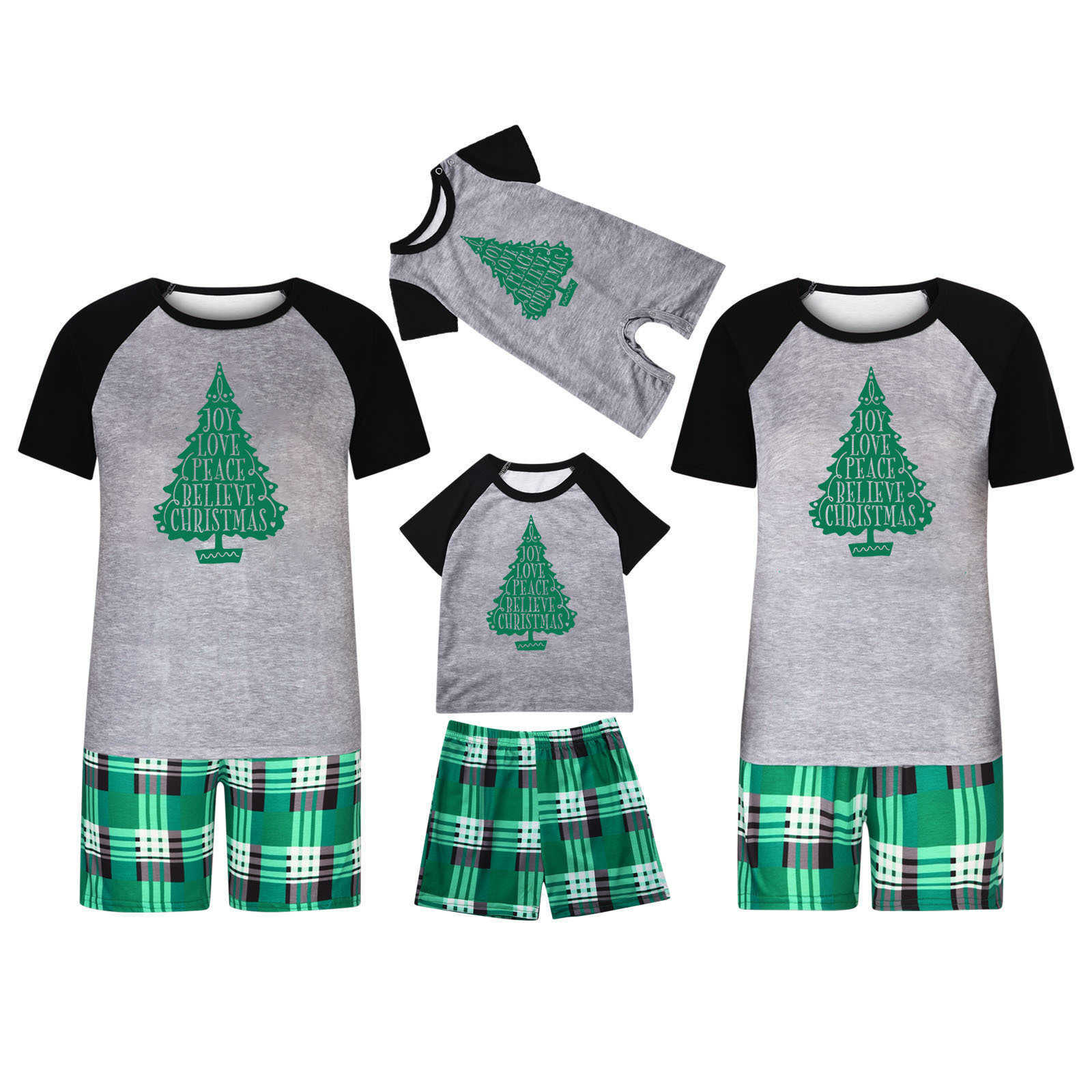 Short sleeved plus size home suit parent-child set checkered short sleeved Christmas suit residential suit casual set S2548