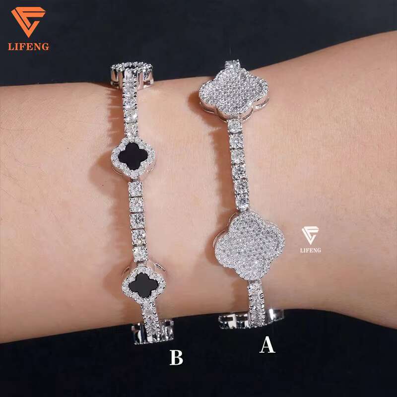Hip Hop Iced Out Diamond Four Leaf Clover Bracelet 4mm Wide 925 Silver VVS1 Moissanite Tennis Bracelet With GRA Certificate