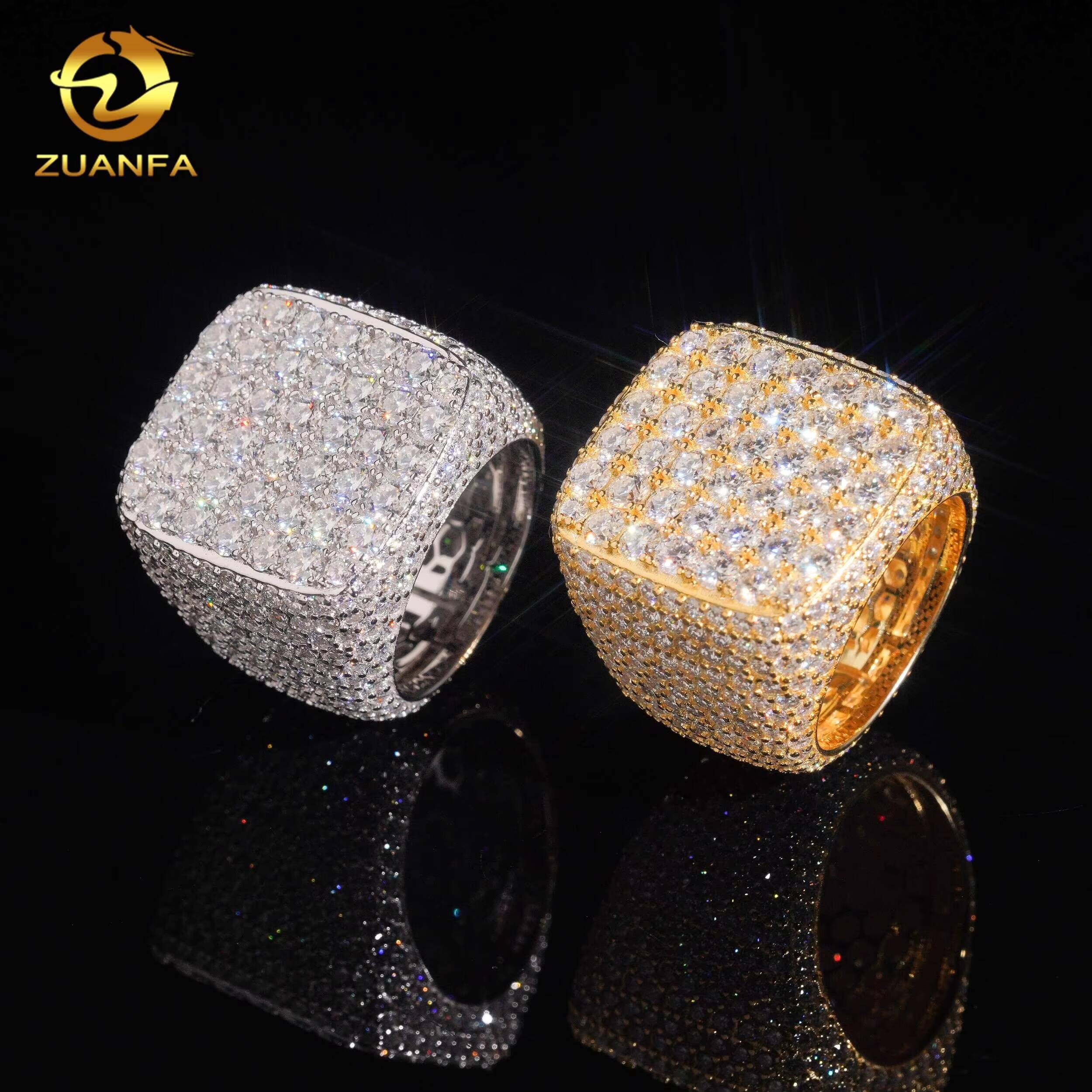 Hot Sale High Quality Hip Hop Fully Iced Out Square Mens GRA Certified 925 Silver Moissanite Rings