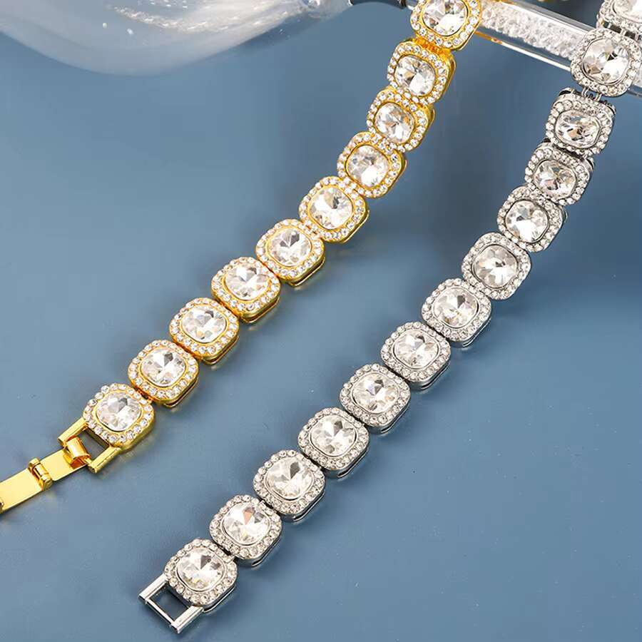 Hip Hop Set Iced Cube Zircon Necklace Real Alloy Tennis Chain Men's and Women's Party Accessories