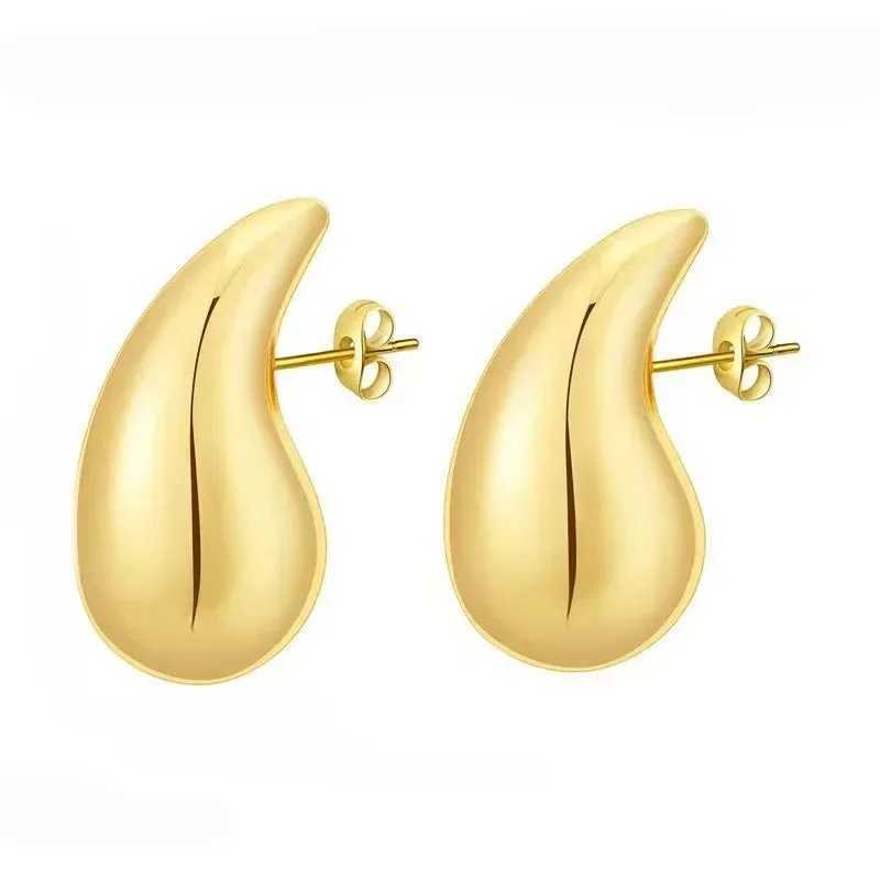 925 Sterling Silver 18K Gold Plated Chunky Dome Water Drop Earring for Women Vintage Glossy Thick Teardrop Hoop Earrings Jewelry Z250408
