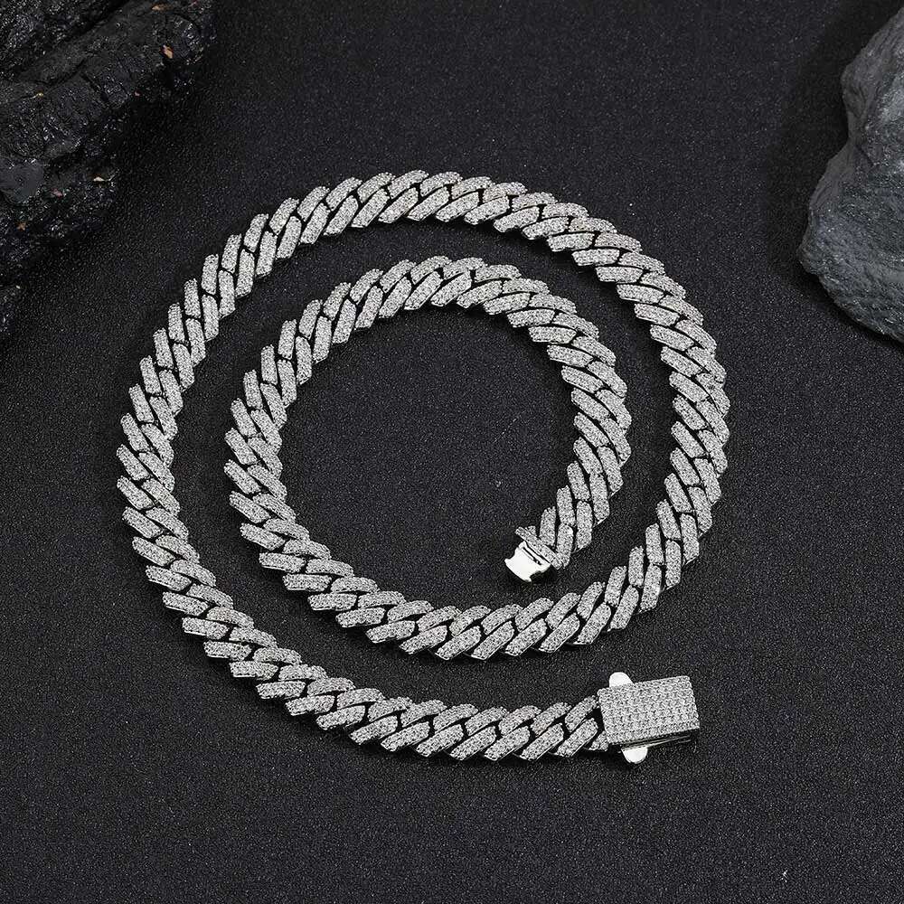 Wholesale 8Mm Hip Hop Jewelry 2 Rows Thin Cuban Link Chains Cubic Zirconia Iced Out Argenteous For Girl Cuban Necklaces Men
