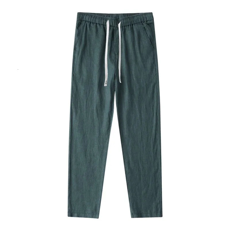 Mens Linen Pants Solid Color Breathable Lightweight Streetwear Drawstring Cool Absorb Sweat Loose Beach Casual Ninth Pants 250408