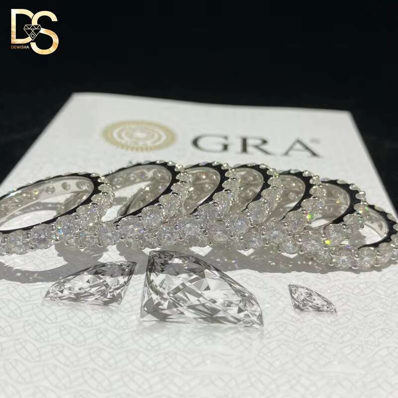 Wholesale Custom Wedding Jewelry White Gold Plated 925 Sterling Silver VVS Moissanite Iced Out Tennis Ring