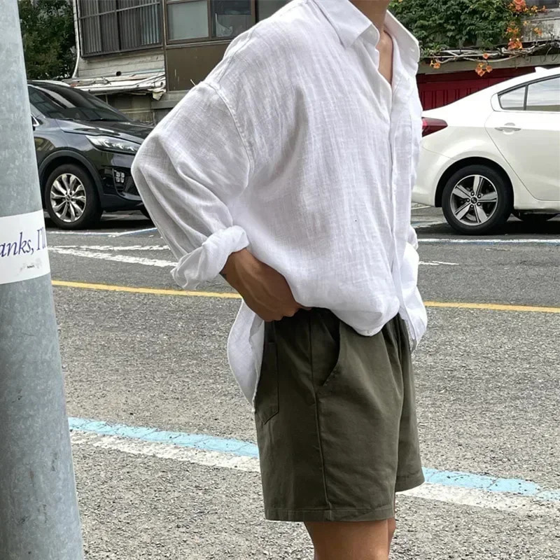 Unisex Oversized Linen Shirt Coat Mens Long Sleeve Casual Loose Fit Fashion Japanese Korean Style Sun Protection Clothing 250408