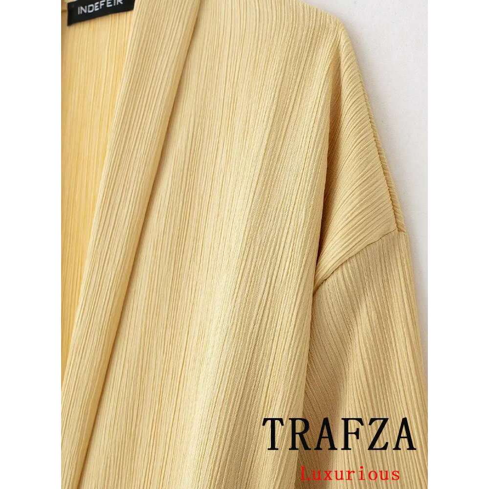 Designer clothing TRAFZA Vintage Casual Chic Solid Women Suit V-Neck Lace Long Sleeve Shirts Loose Straight Pants New Fashion 2024 Autumn Suits