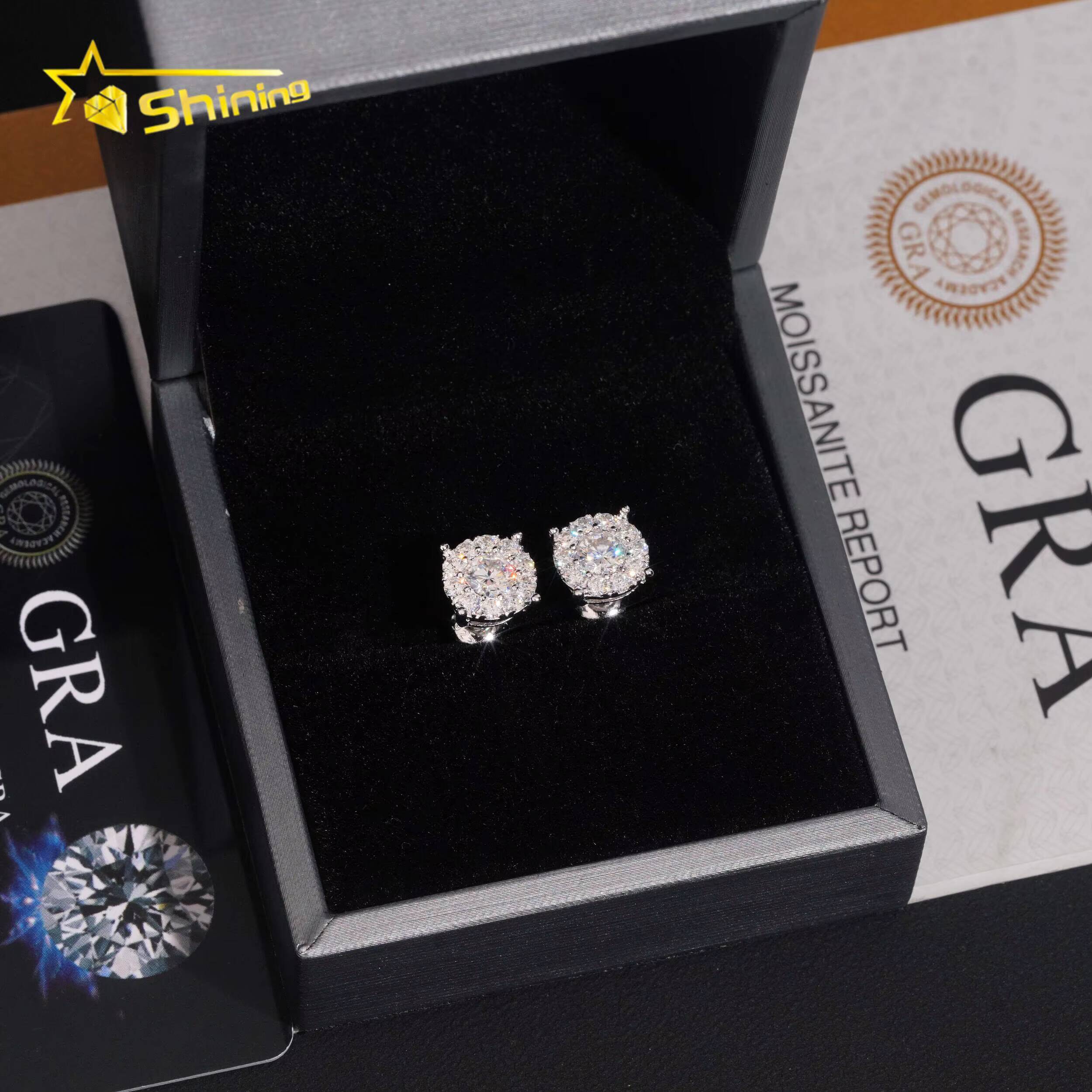 High Quality Iced Out 925 Sterling Silver Screw Back Moissanite Stud Earrings Hip Hop Jewelry Custom Rapper Moissanite Earrings