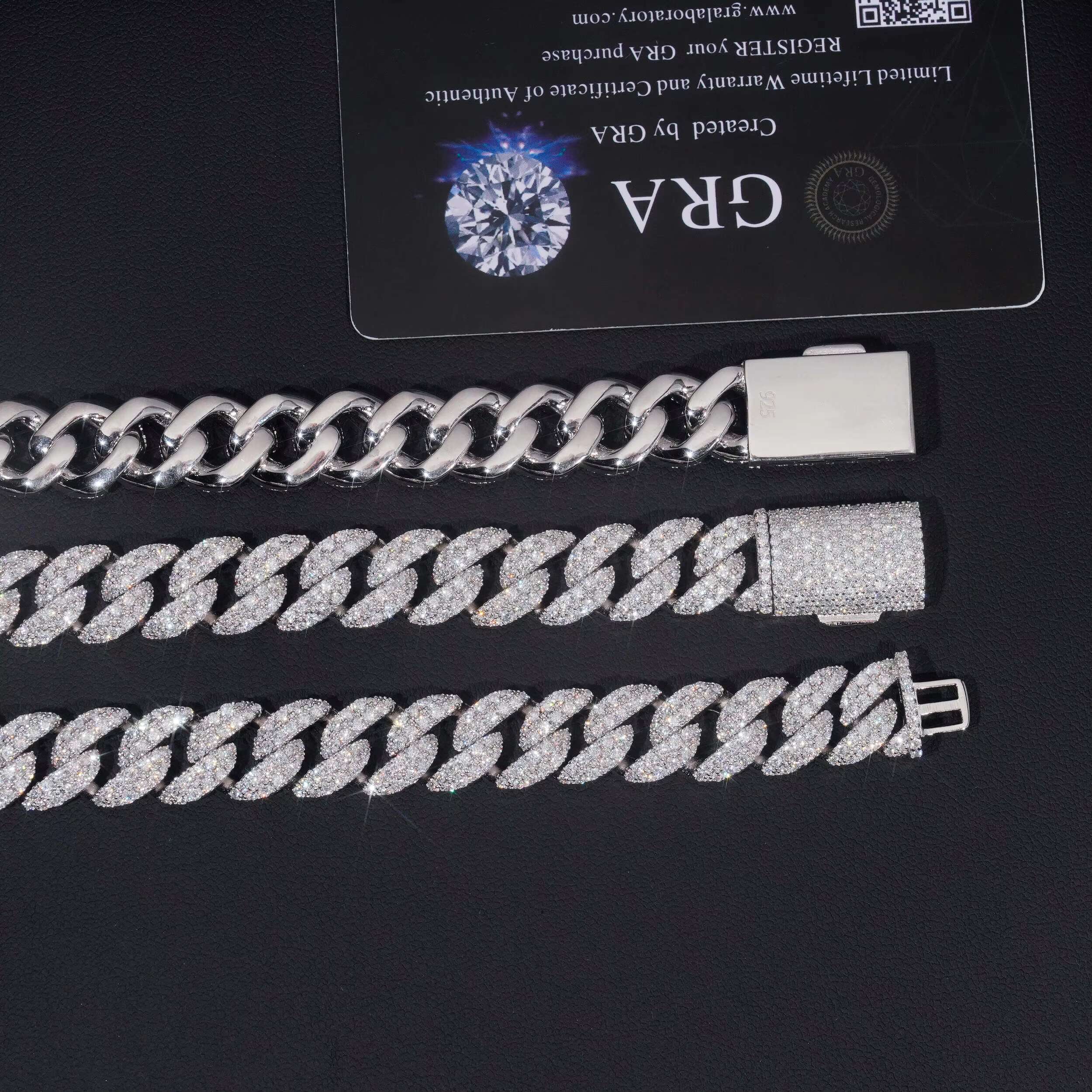 Hot Sale 12mm Cuban Link Chain Moissanite Pass Diamond Tester GRA Certificated Diamonds 925 Silver Gold Plated Moissanite Chain