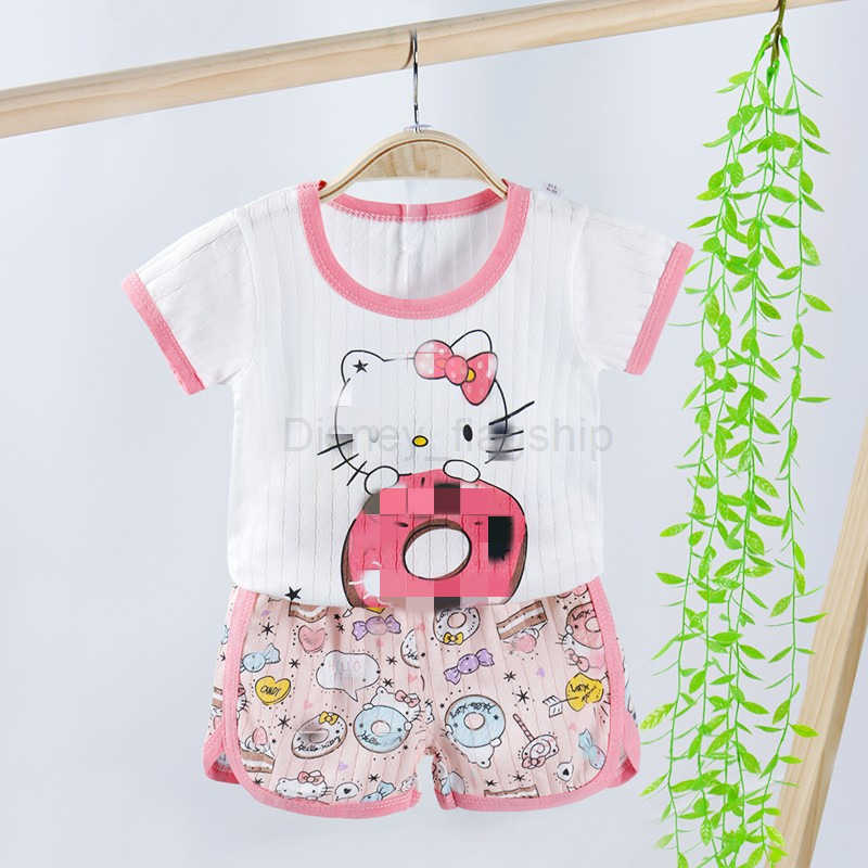 Disney Childrens home clothes set summer short sleeved shorts breathing cotton thin summer air conditioning clothes mens and womens pajamasXJ250409