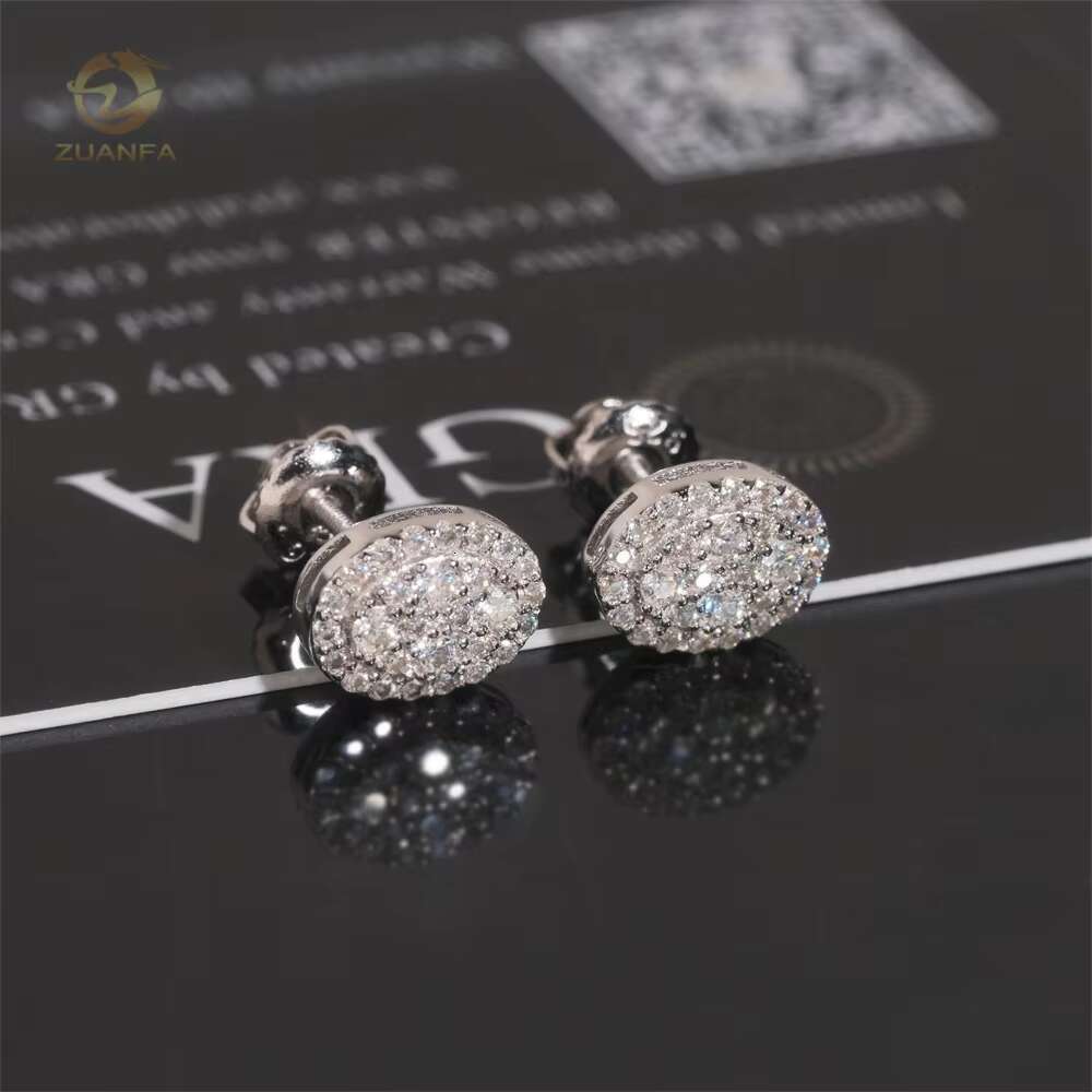 Iced Out Jewelry Oval Shape Certified VVS Moissanite Diamond Stud Hip Hop Mens Earrings