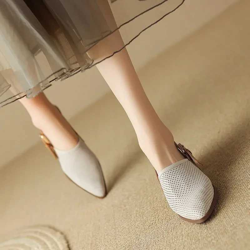 New Arrival Knitted mesh breathable hollow womens sandals new fashion Pointed thick high-heeled sandals womens sandals T250409