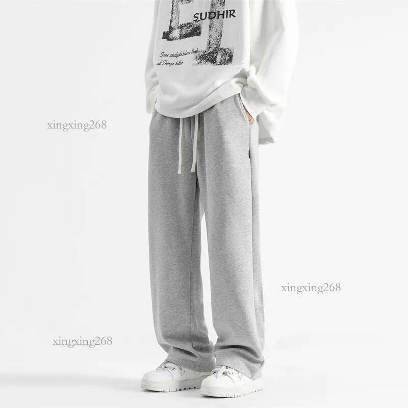 Comfortable Men's Grey Casual Sweatpants Trendy Mid-Rise Straight Leg Design for Teens and Young Men