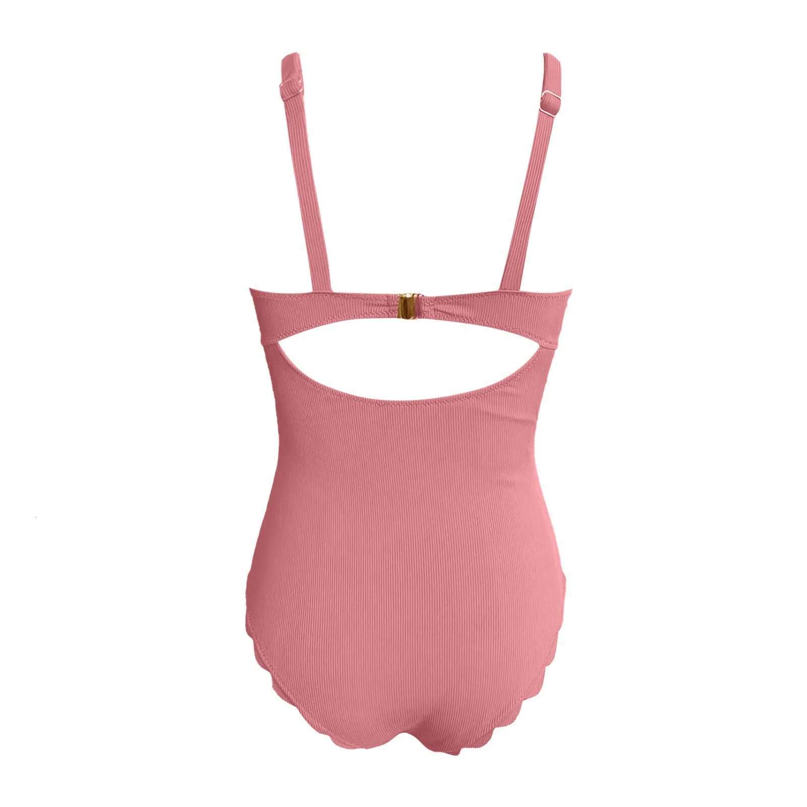 Dongdumaoyi New One Piece Swimsuit Women Solid U Neck Scalloped Trim Swimming Beachwear Bathers Sexy Push Up Monokini