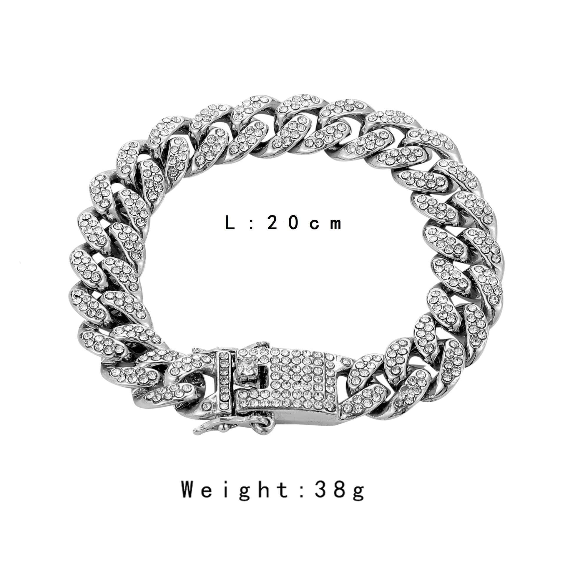HipHop Men Women 13MM Cuban Link Chain Bracelet Bling Iced Out Row Rhinestone Paved Miami Rhombus Cuban Chain Pulseira Cubana