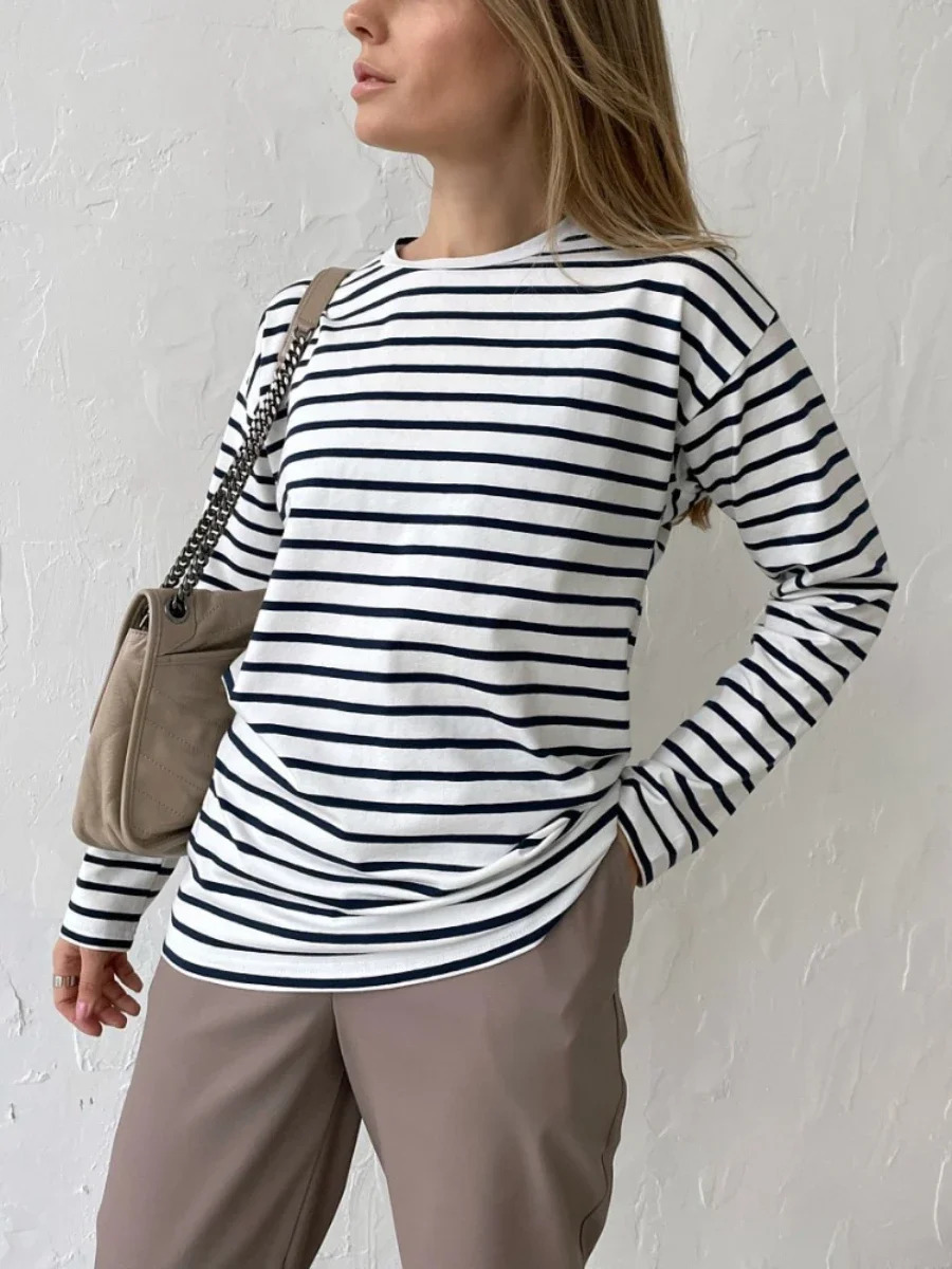 Wolfeel 2025 Summer Long Sleeve Striped T-Shirts Women Basic Casual Tops Female Cozy Loose Cotton Tees Harajuku T Shirt 250409