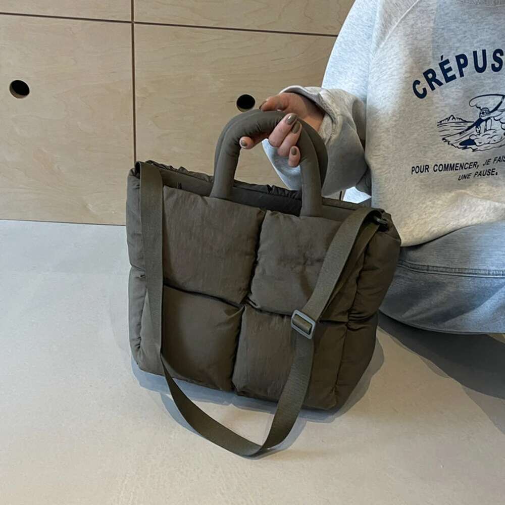 Women Puffer Satchel Large Capacity Simple Shopping Solid Color Fashion Messenger Bags Adjustable Strap Chic Hobo Bag