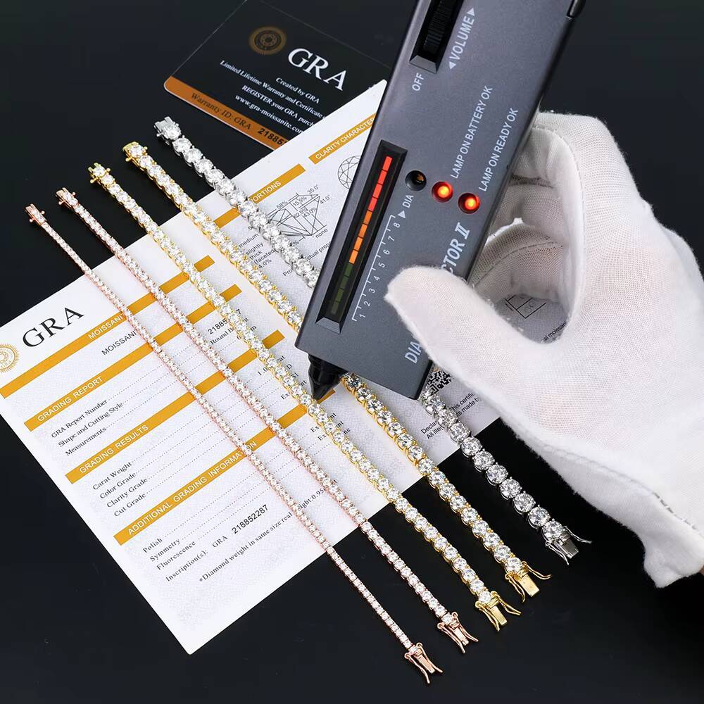 925 Silver High Quality White Yellow Rose Gold Plated Four Claws Design 2mm Round Brilliant Cut Moissanite Tennis Bracelet