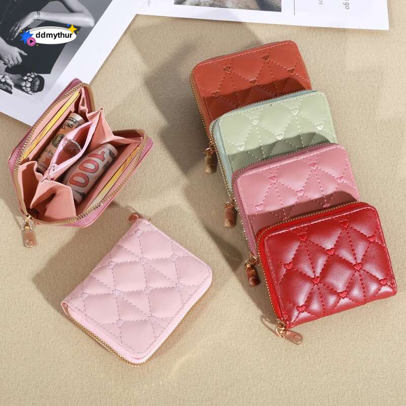 Genuine Madley New Compact Love Embroidered PU Leather Mini Wallet Cute Zipper Card Bag ddmythur
