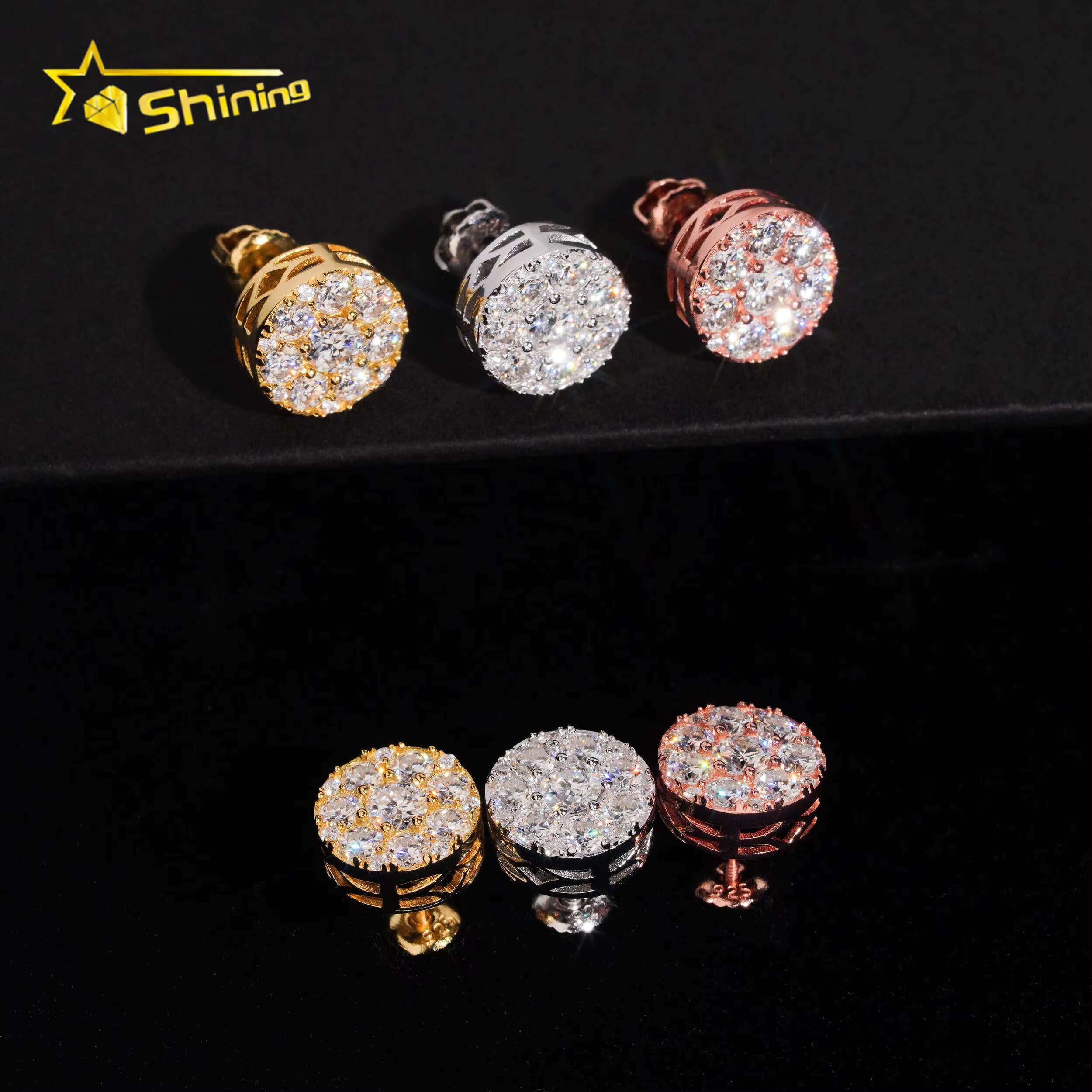 Hot Selling Fashion Earrings Men Women Hip Hop Moissanite Stud Earrings Custom Iced Out Silver 925 Earrings Daily Wear