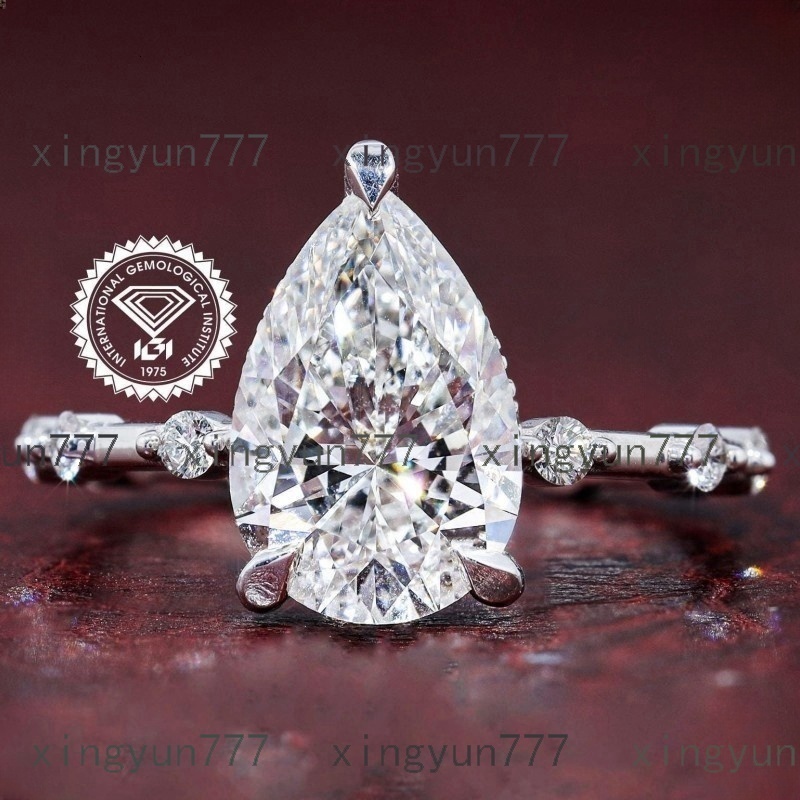 Gia Igi Certified CVD HPHT Lab Grown Created Diamond Engagement Ring for Women 14k/18k Solid Gold Pear Cut Distance Pave
