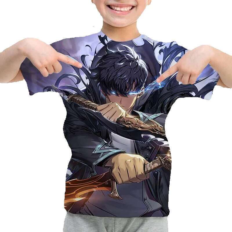 Children's animation solo level print funny boy summer casual short sleeved baby girl clothing children's T-shirt top