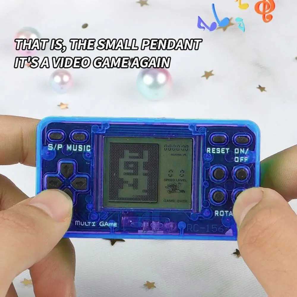 1 mini handheld game console backpack keychain blue retro game console with bell keyXJ250409
