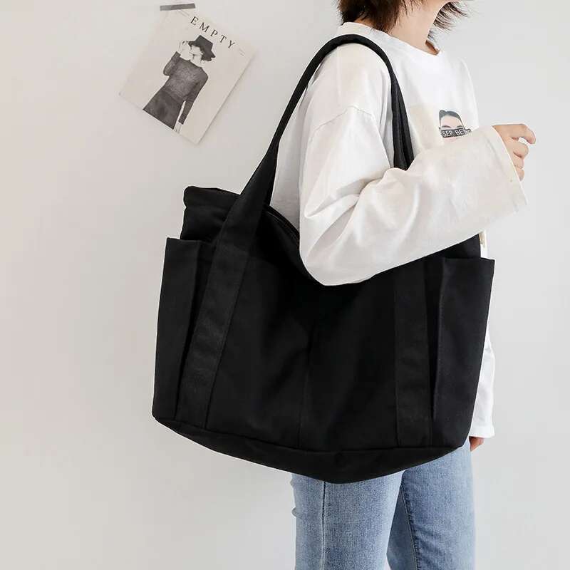 Hylhexyr Travel Canvas Handbag Fashion Large Capacity Cotton Shopping Tote Bags Reusable Women Shoulder Bag