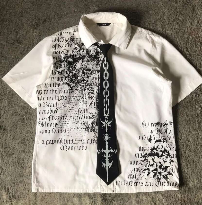 Summer new punk classic black printed short shirt for men y2k retro design college style couple half sleeved T-shirt