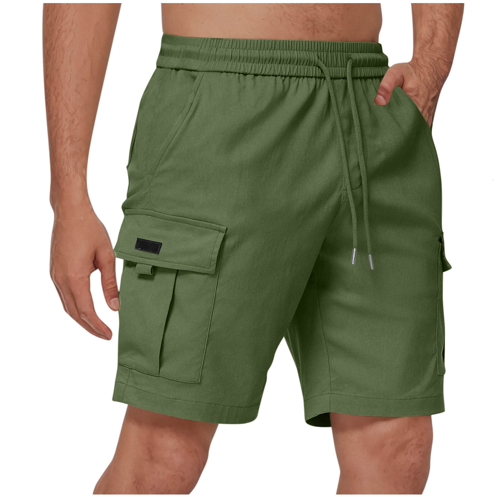 2025 New Designer Men Shorts 2025 Men's Solid Color Drawstring Elastic Waist Multi Pocket Straight Leg Five Quarter Shorts Work Casual Pants