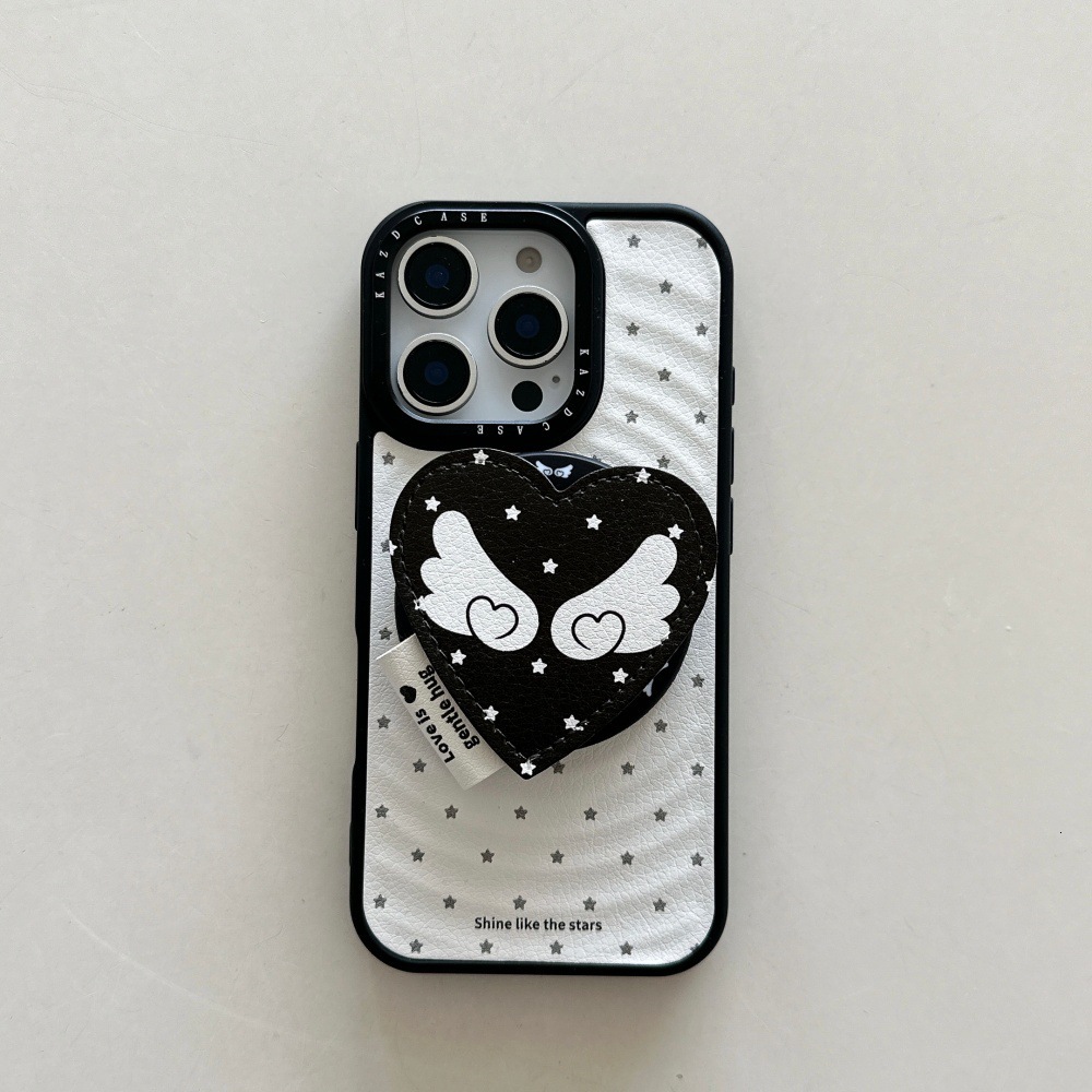 Circle Pattern Sticker Magnetic Heart Wings Stand Phone Case Compatible with iPhone 17/16 Pro Cartoon Shockproof Cover iPhone 15