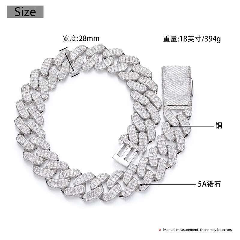 28mm Big Heavy Hip Hop 5A+ CZ Stone Paved Bling Iced Out Solid Round Cuban Miami Link Chain Necklaces for Men Rapper Jewelry